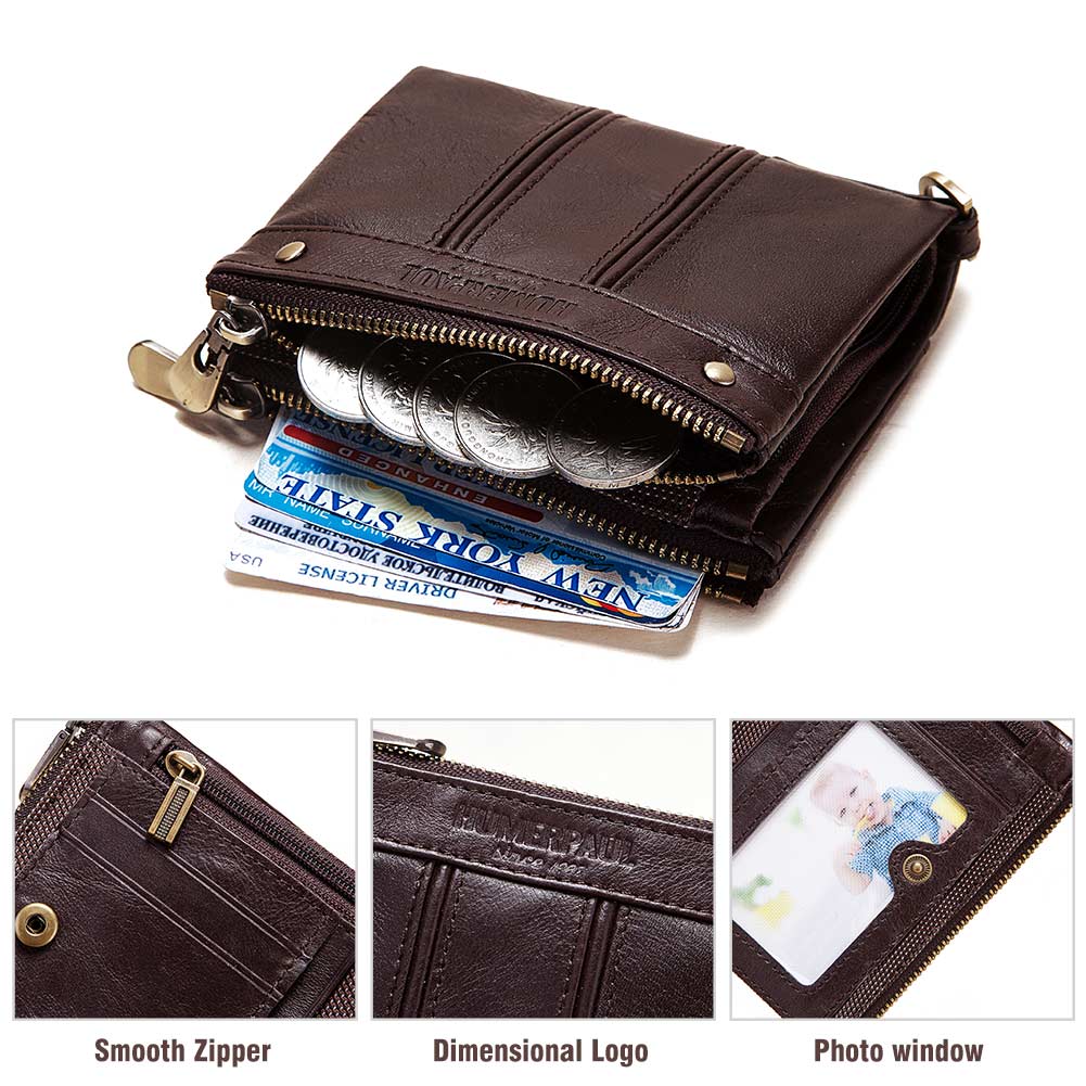 Humerpaul Genuine Leather Bifold Wallet For Men Slim RFID Blocking Credit Card Holder Credential Purse Zipper Coin Purse Male Money Bag