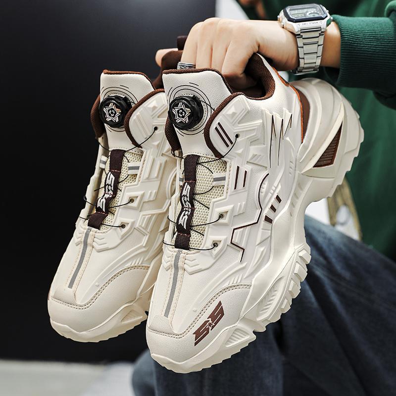 

Fashion Men Black Mesh Casual Sports Shoes Breathable Rotating Buckle Sneakers Thick Sole Luxury Tenis Walking Anti-slip Running Shoes 36 бежевый