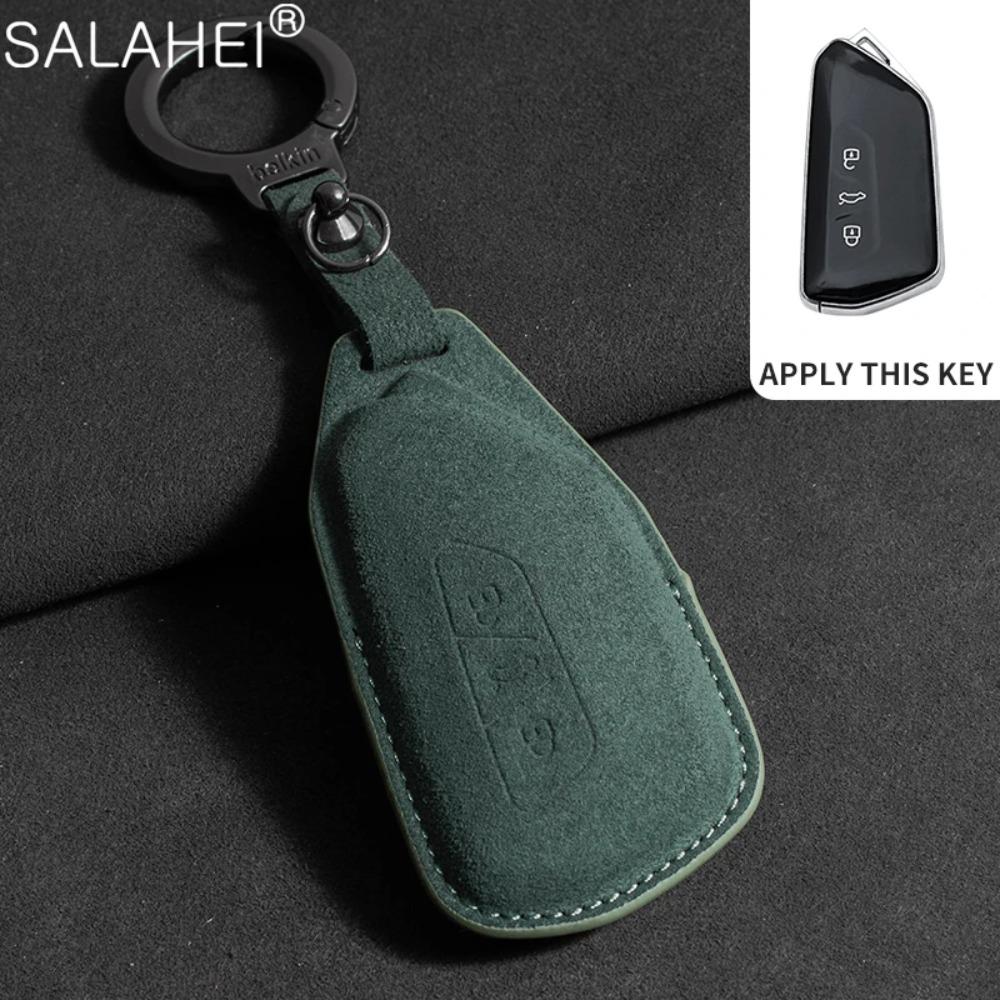 Wildleder Auto Schlüsselhülle für Volkswagen VW Magotan Passat B8 TIGUAN MK2 Golf 8 2020 für Skoda Octavia A8 A7 2021 SEAT Leon MK4