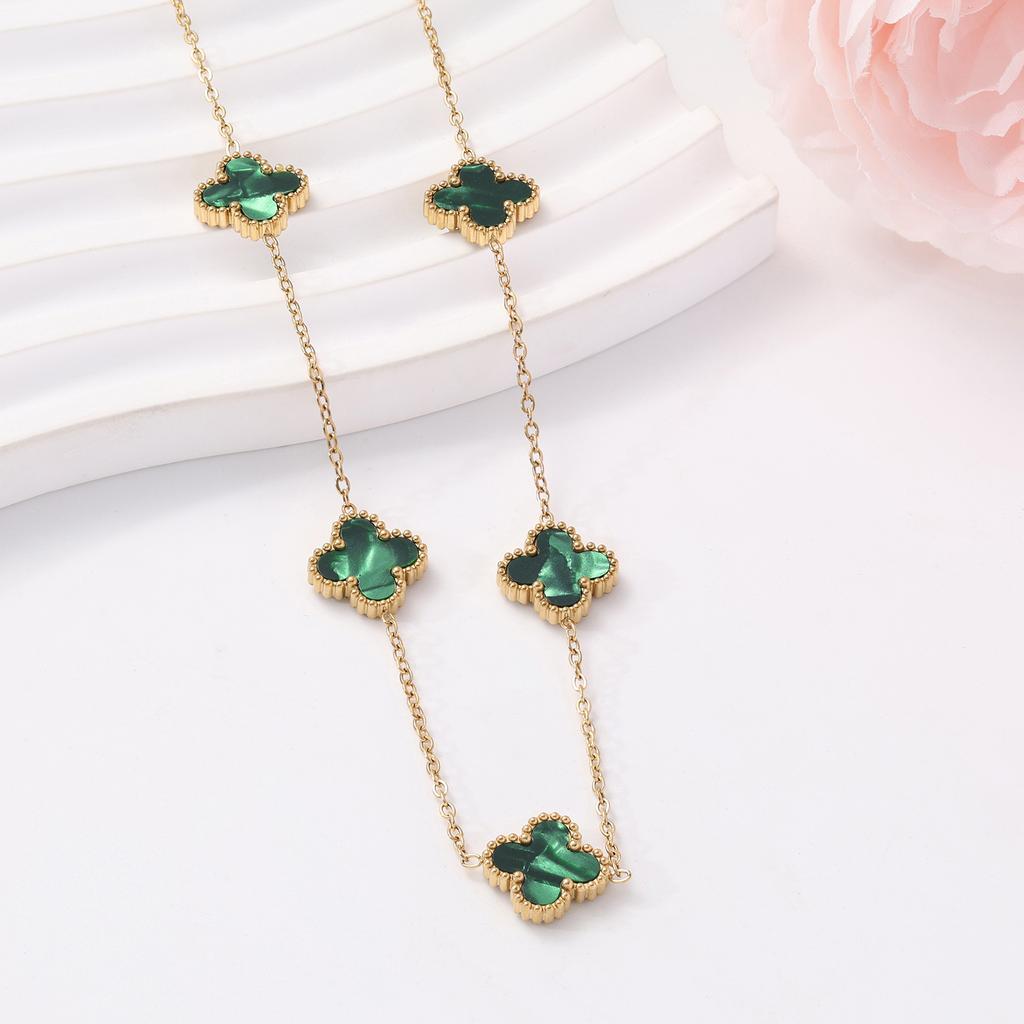 18k13mm Double-sided Five-flower Lucky Clover Titanium Steel Necklace Does Not Fade Necklace Female Fashion Clavicle Chain