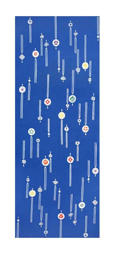 Tenugui Hand Chusen Made in Blue Niwa-zome Towel, Print, 100% Cotton, Japan, Hairpin,