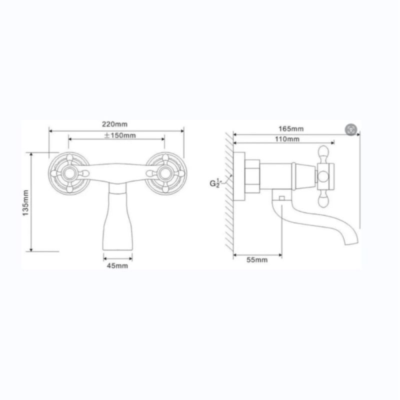 Retro Copper Bathtub Faucet, Wall Mounted Bathroom Faucet, Hot and Cold Water Bathtub Faucet with Double Handle
