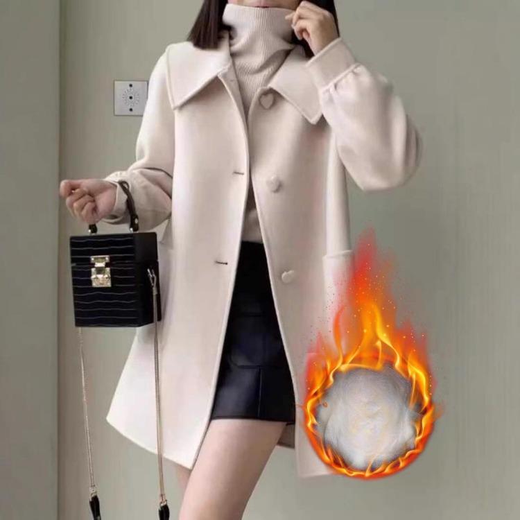 New Style Women Woolen Coat Mid Length Doll Collar Fashionable Slim Versatile Temperament Small Wool Coat
