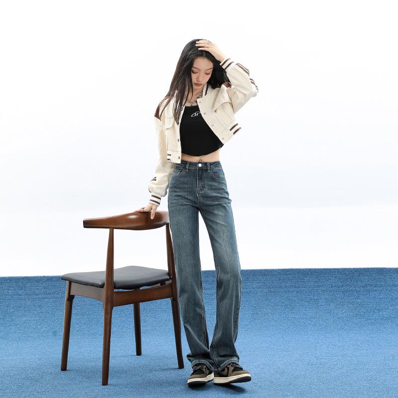 High-Waisted Slim Straight-Leg Jeans for Women, 2026 Spring/Autumn Trend, Floor-Length Cigarette Pants for Tall Figures.