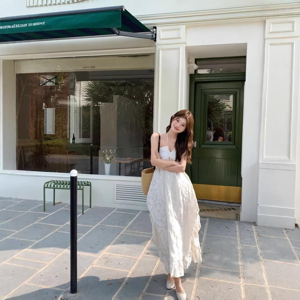 French Pure Desire Style Seaside Vacation Neck Suspender Dress Women's Summer Sexy Backless Temperament Ruffle Edge Dress
