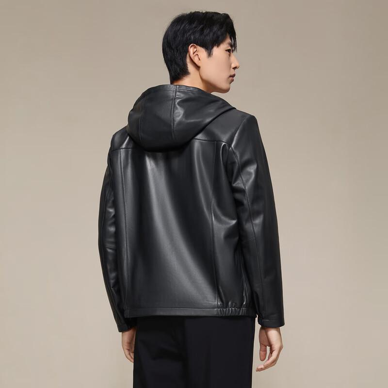 Qipai Men's Hooded Business Casual Leather Jacket