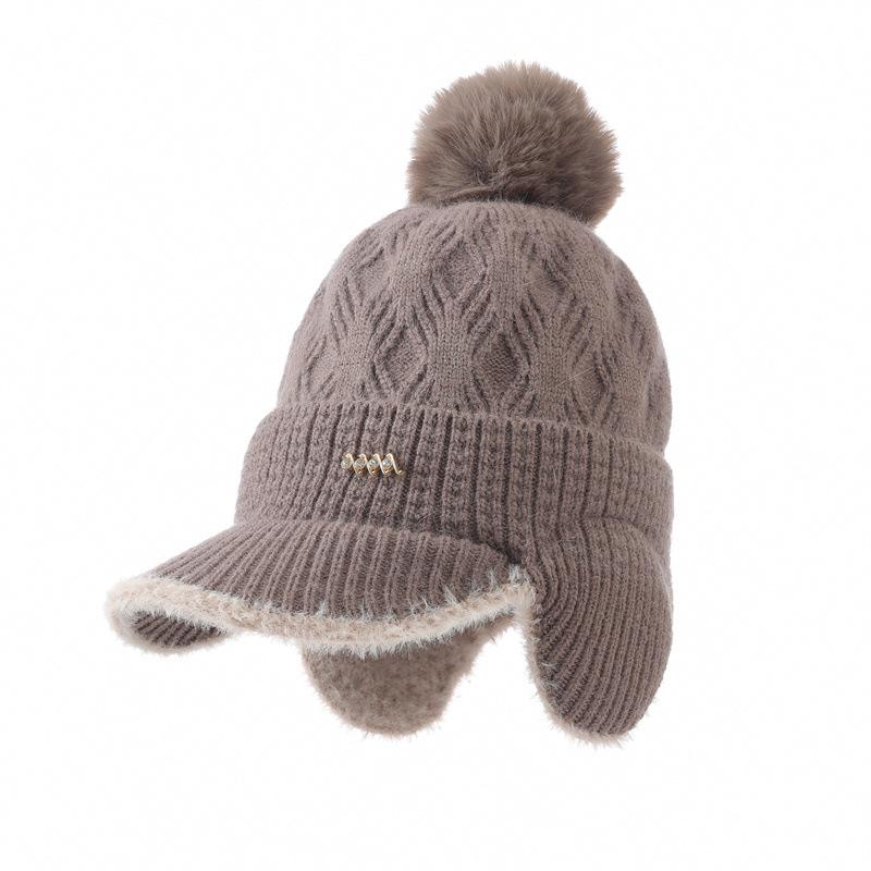 New Fleece Thickened Knitted Cap Women's Autumn and Winter Ear Bag Warm Wool Baseball Cap