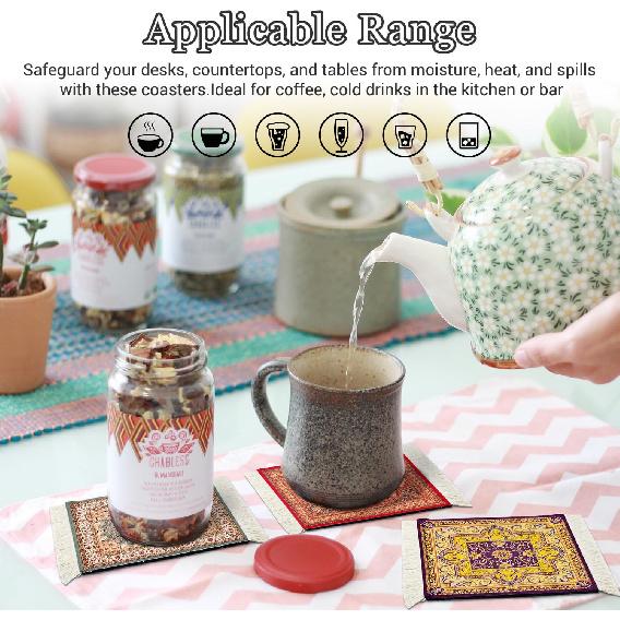 Mini Rug Table Coasters Persian Carpet Style Drink Holders Oriental Vintage Bohemian Drink Mats Miniature Elegant Bar Coaster for Office Home