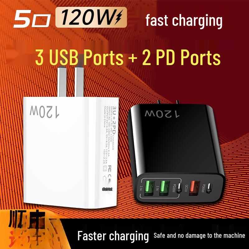 120W Multi-Port USB Charger for Apple, Android, Huawei, Xiaomi, OPPO