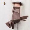 Soft Winter Suede Gloves Thick Women Cycling Mittens All-Match Pu Leather Gloves  Girls
