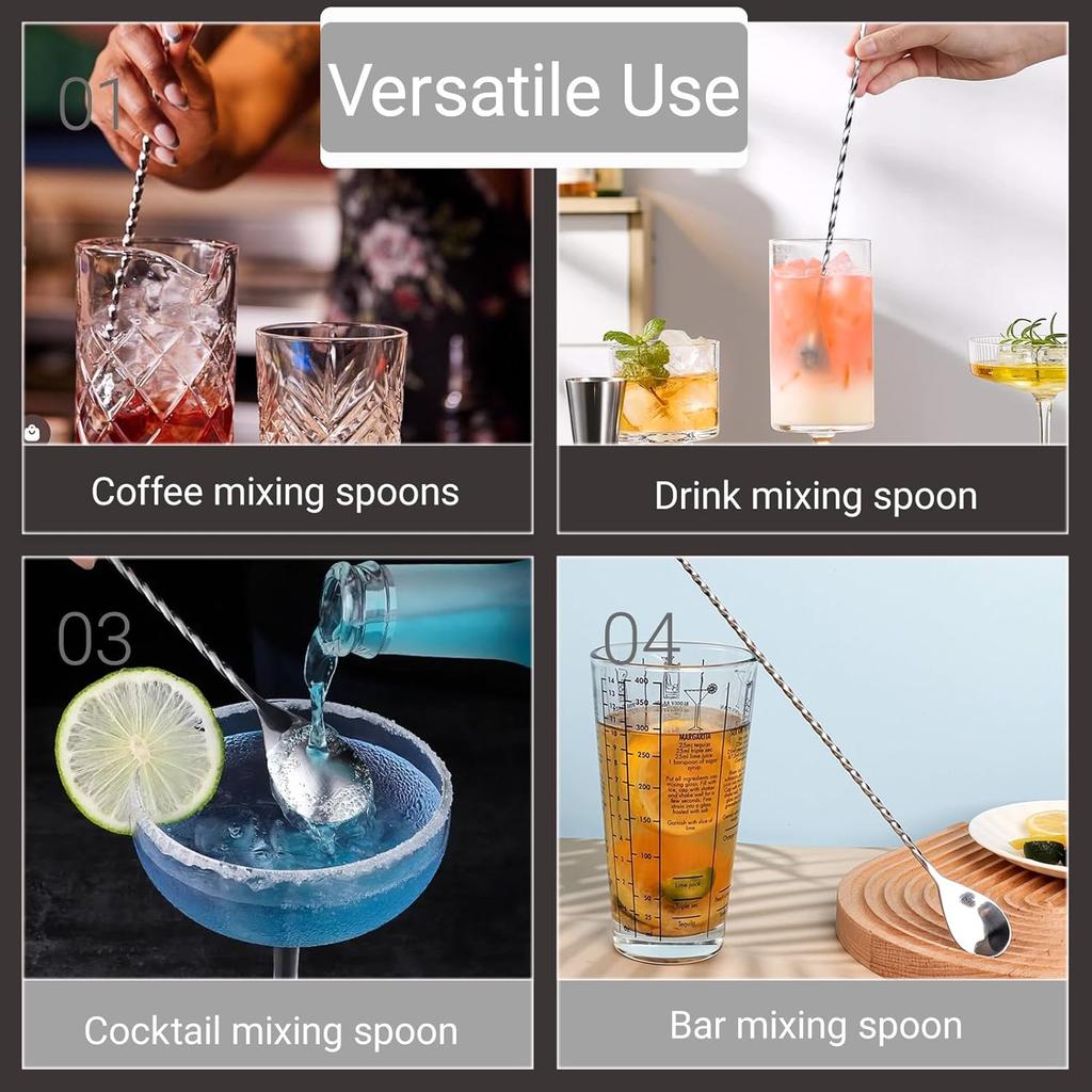 4-Piece Stainless Steel Bar Spoon, 12-inch Spiral Handle Cocktail Mixing Spoon for Bartenders & Home Bars, Long Drink Stirrer for Coffee, Milkshake,