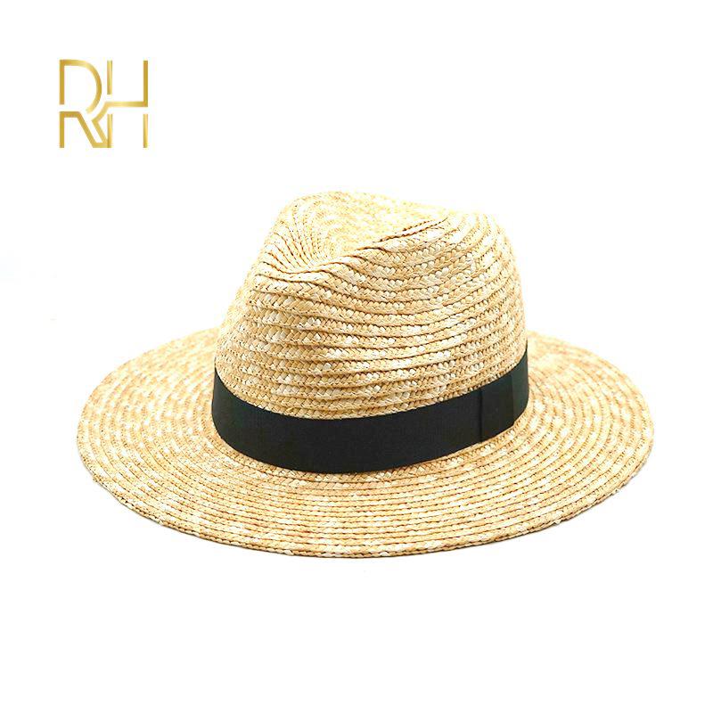 Frühling Sommer Neue Farbe Kontrast Natürliches Schwarz Weizengras Jazzhut Outdoor Reise Sonnenschutz Sonnenschirm Strand Fedora Strohhüte