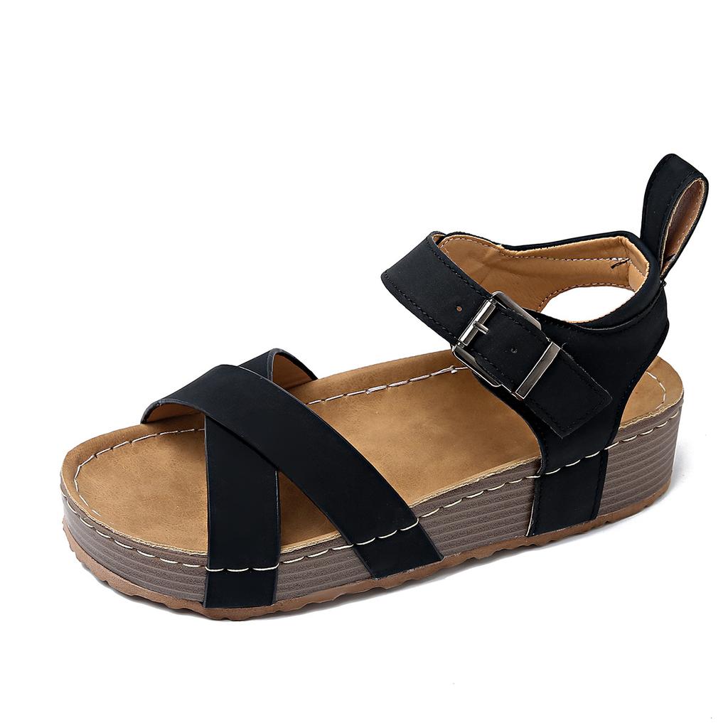 Fashion Women Cork Flat Sandals New Non-slip Platform Flat Sandals Women Fashion Lightweight Outdoor Shoes for Women Zapatos De Mujer