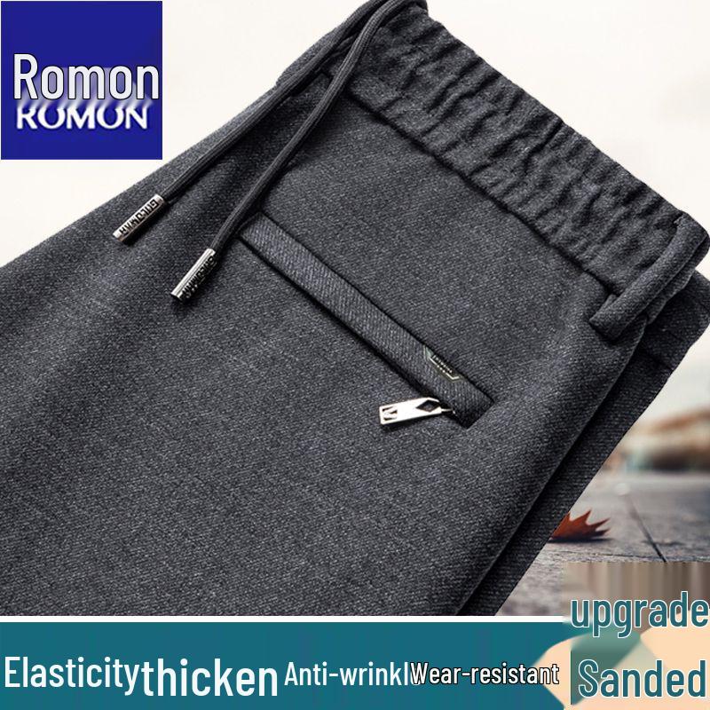 

Мужские брюки прямого кроя на эластичной талии с флисовой подкладкой Romon для осени и зимы 4XL: 170-190 lbs