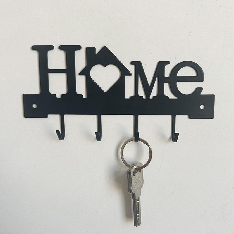 1Pcs Wall Mounted Decor Black Metal Key Holder Hook With Sweet Home Decorative Hook For Wall Coat Rack Storage Rack Wall Hanging