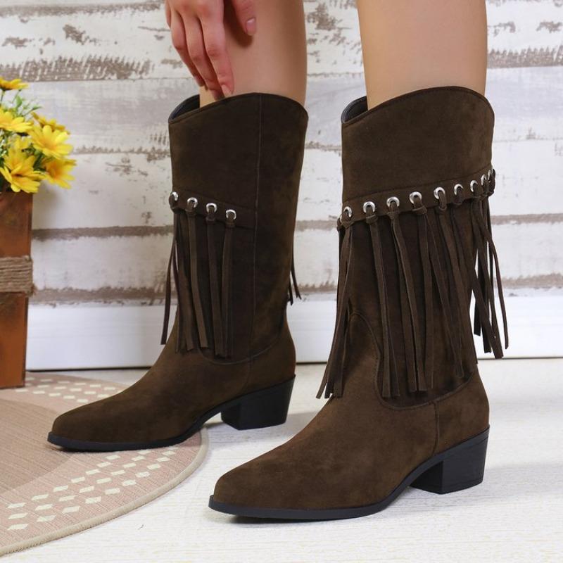 

Cross-Beijing large-size romantic Su high tube but knee fashion boots autumn and winter new mid-heel pointed women s boots 43 коричневый