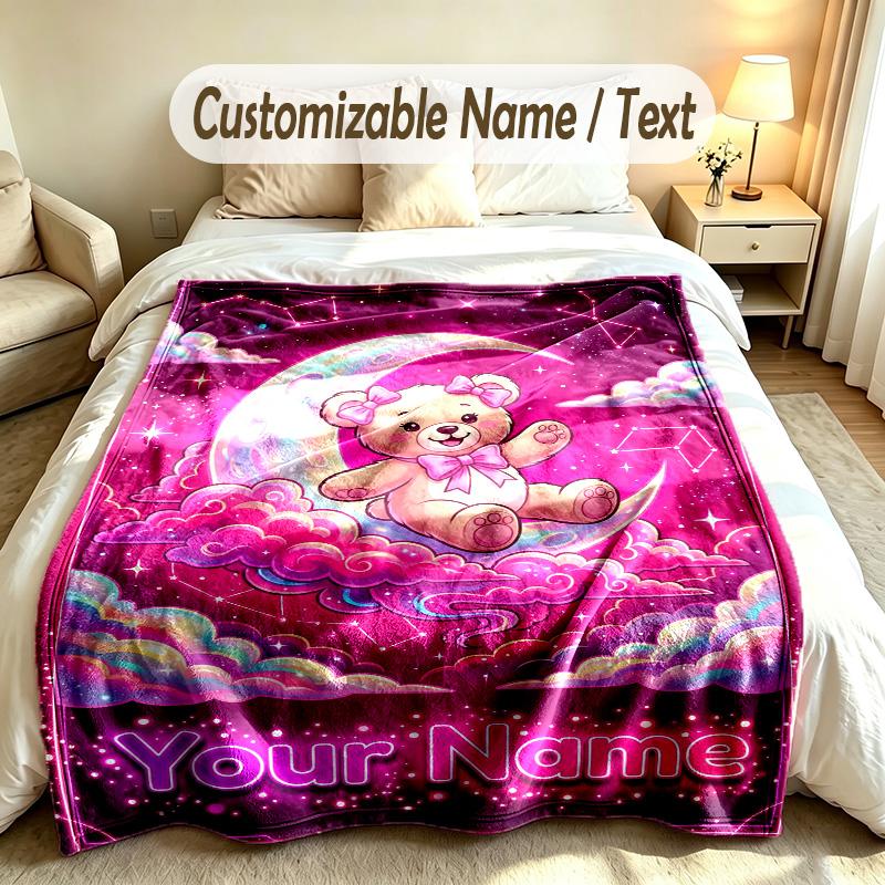 Bär Panda Thema Weiche Decke Personalisierter Benutzerdefinierter Name Text Druck Warme Decke Zuhause Sofa Schlafzimmer Dekor