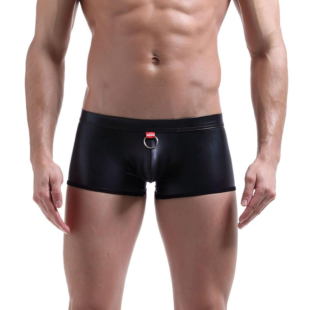 Mens Sexy Underwear Imitation Leather Rings Lacquer Plain Pants Sexy Underpants
