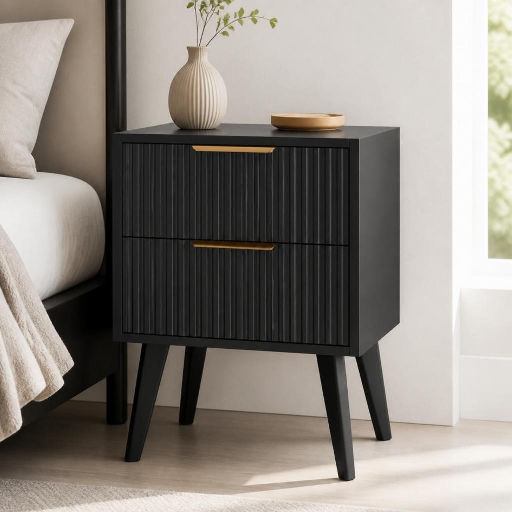 Bamboo Bedside Cabinet Nightstand Sustainable FloorStanding with Two Drawers for