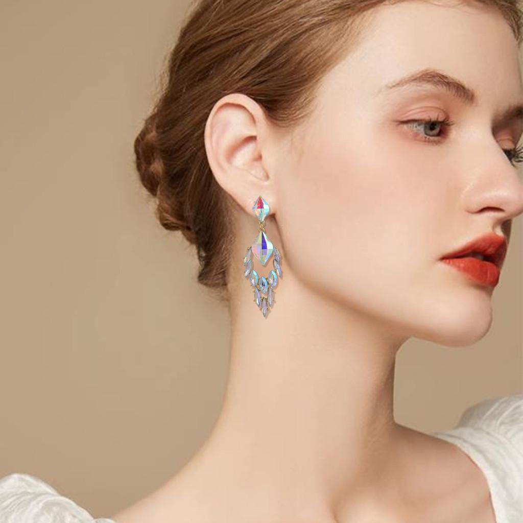 Geometric Crystal Drop Earrings For Women With Electroplated Finish And Party Wear