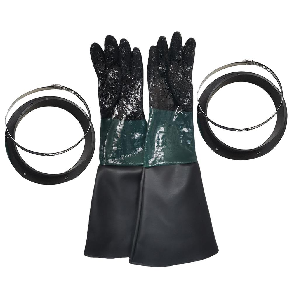 Sandstrahlmaschine Handschuhe Baumwollfutter und Partikelgriff Lange Handschuhe mit Handschuhhalter Set für Sicherheit und Langlebigkeit