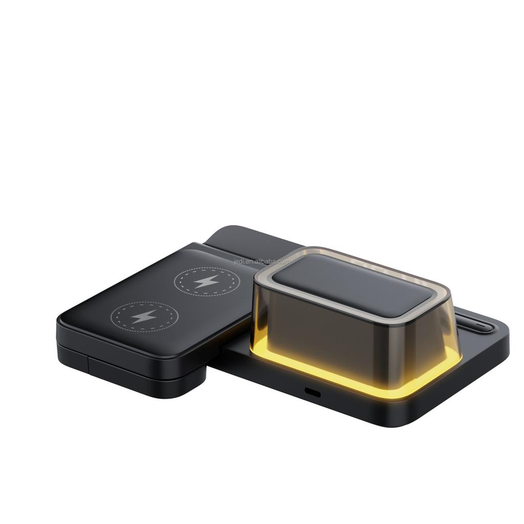 JEDI Folding2026 3 in 1 Wireless Charger Station with Alarm Clock & Ambient Light
