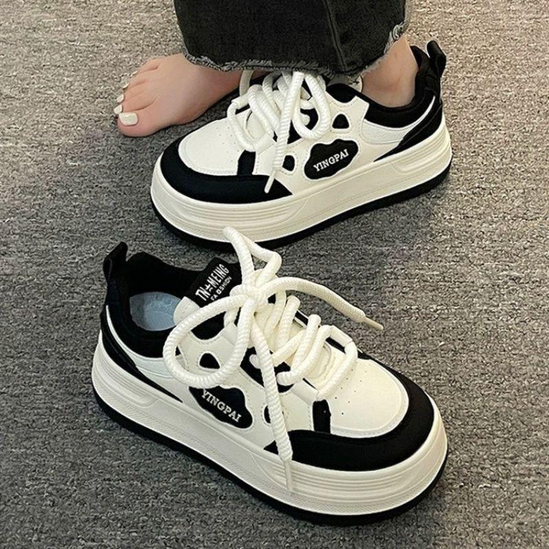 High value niche heightened thick-soled panda little white shoes women's spring and autumn new casual versatile round head board shoes