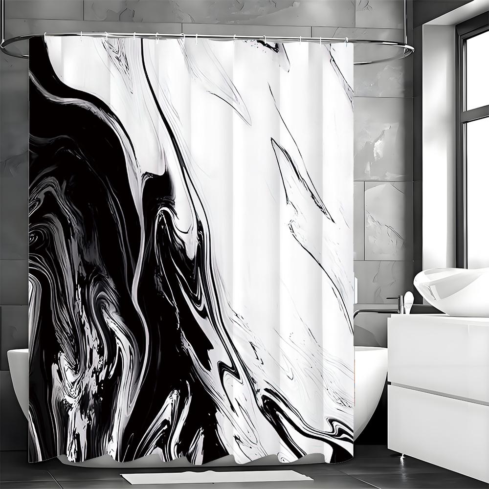 Abstract Black Marble Creative Design Art Modern Geometric Shower Curtain, Bathroom Decorative Shower Curtain, Waterproof Shower