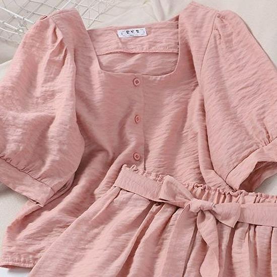 Petite Women's Square Neck Puff Sleeve Top & Elastic Waist Wide Leg Shorts Two-Piece Summer Set