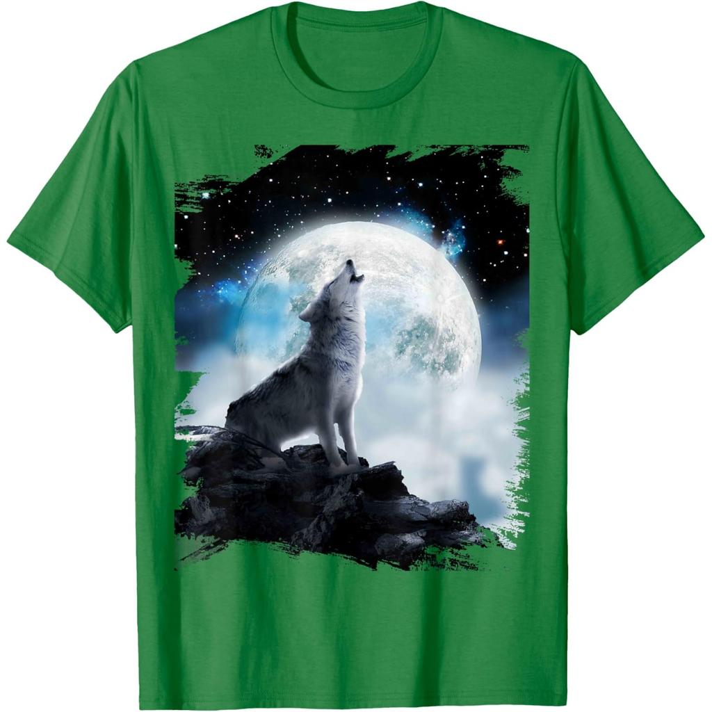 Kosmischer Wolf Heulender Mond Grafik T-Shirt Herren Lässig Rundhals Atmungsaktiv Kurzarm T-Shirt