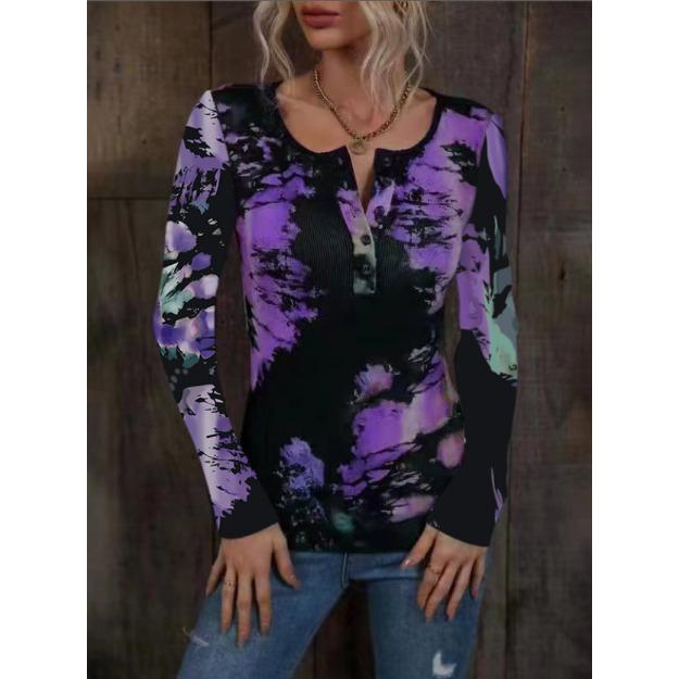 

GMXIA Женская мода Повседневная осень-зима Однотонные принты Длинные рукава V-образный вырез Блузки и рубашки XXL темно-фиолетовый