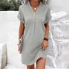 Women's Summer New Short Sleeve V-neck Color Pullover Comfortable Casual Button Dress