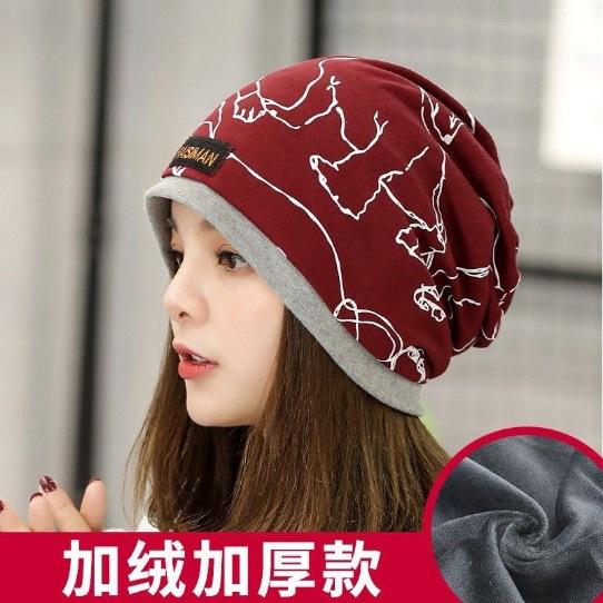 Pure cotton winter hat women's velvet warm scarf dual-purpose windproof pullover hat women's