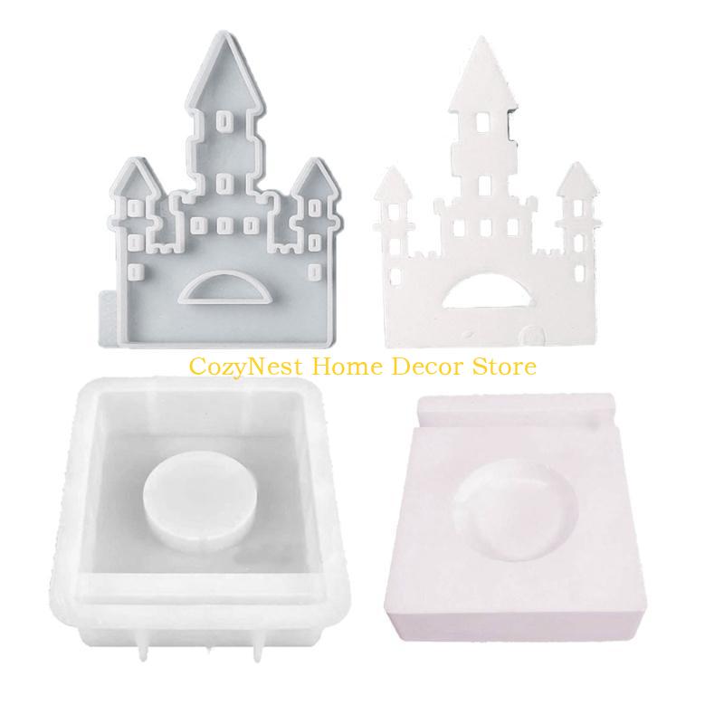 92MF Castle House Candle Holder Castings Molds Resins Moulds Gypsum Clay Molds Candlesticks Silicone Molds Home Decorations