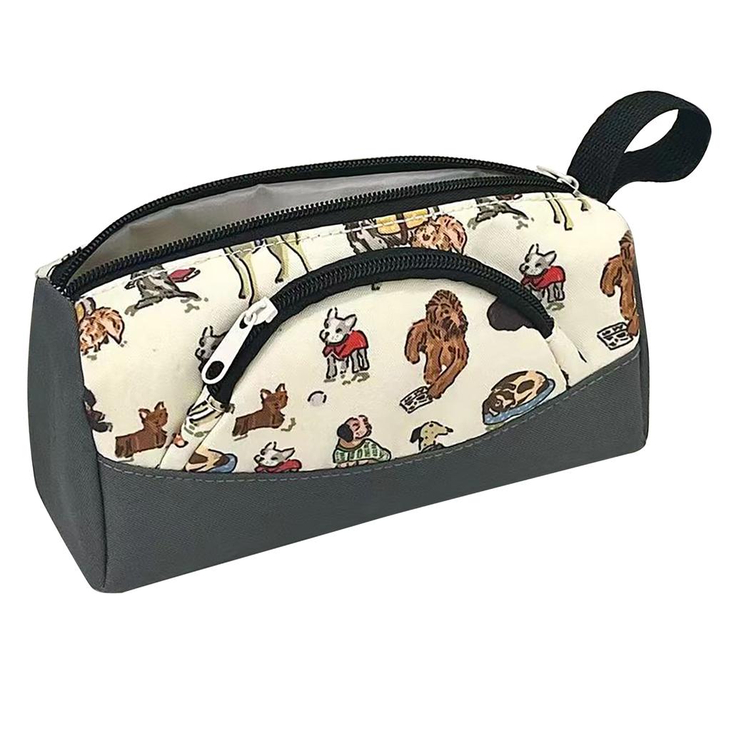 Canvas Pencil Case Large Capacity Double Layer Pen Pouch Cute Dog Stationery Storage Bag for