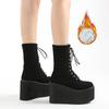 Winter Boots Women Waterproof Snow Thick Platform Bottom Snow Boots Fur Inside Lace Up Wedge Heels Height Increased Warm Shoes for Women
