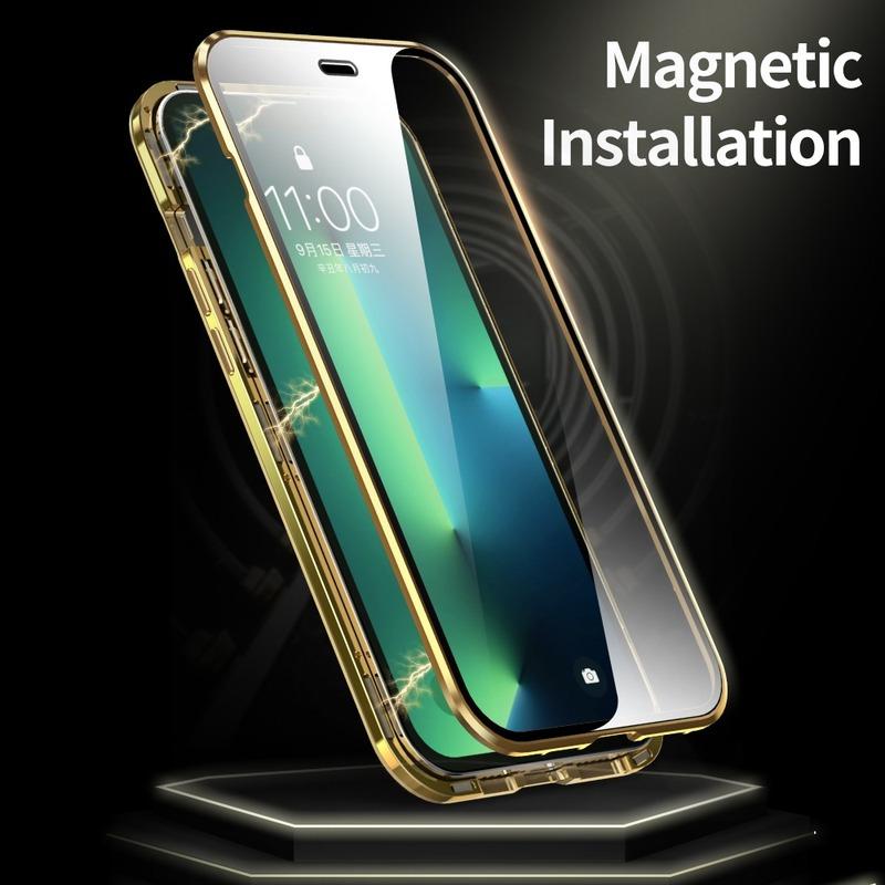 360 Grad magnetische Adsorptionshülle aus Metall für iPhone 16 15 14 Plus 13 12 11 Pro Max Rahmen aus Aluminiumlegierung Doppelseitige Glastelefonabdeckung