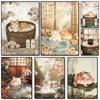 Japanese Cherry Blossom Cat Hot Spring Bath Retro Posters Prints Canvas Wall Art Picture Living Room Home Decor