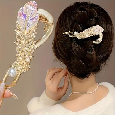 Vintage Tarzı Yapay Elmas Saç Tokası - Çinko Alaşımlı Tüy Tasarımı, Günlük ve Parti Giyimine Uygun