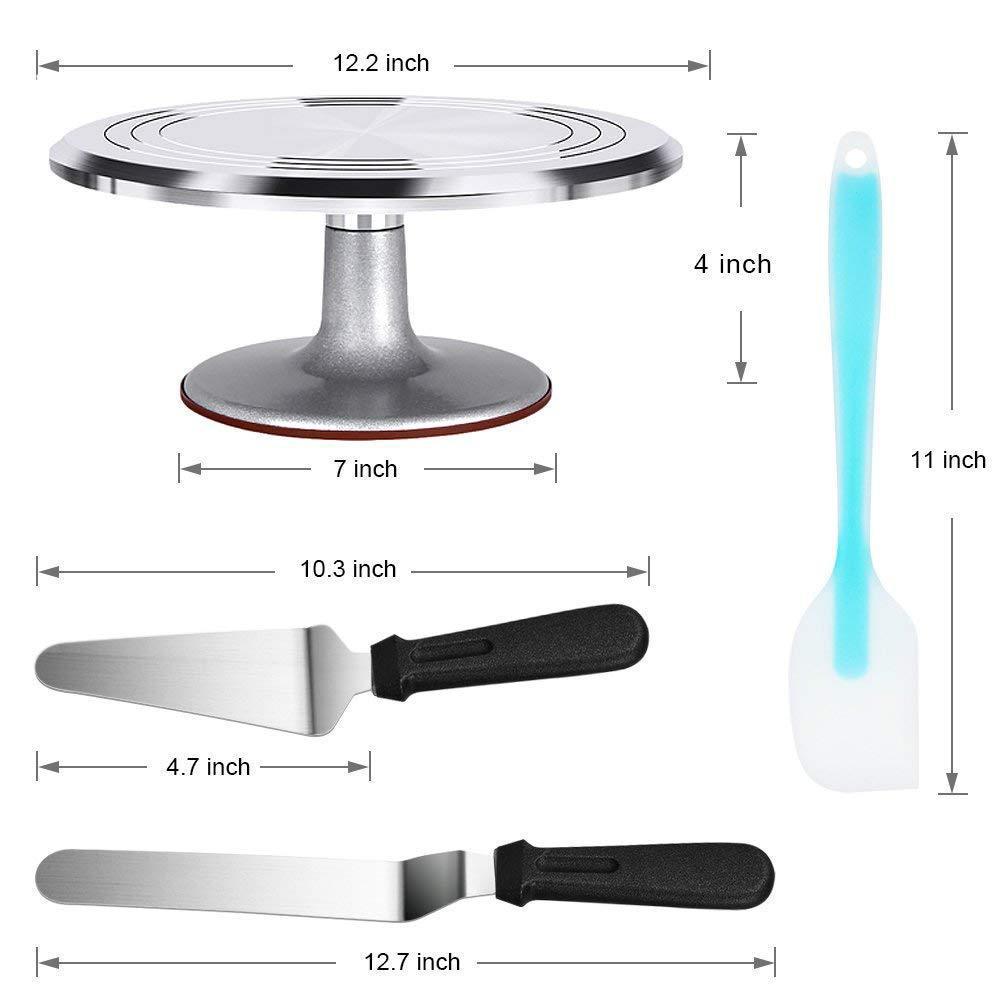 Aluminum Cake Decorating Turntable Set with Rotating Stand, Scraper, and Spatula