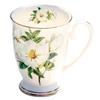 Light Luxury Ceramic Tea Mug 300ml - Fine Porcelain Bone China Coffee Mug with Gold Trim, Camelia Floral Vintage Tea Cups with Handle,1pc