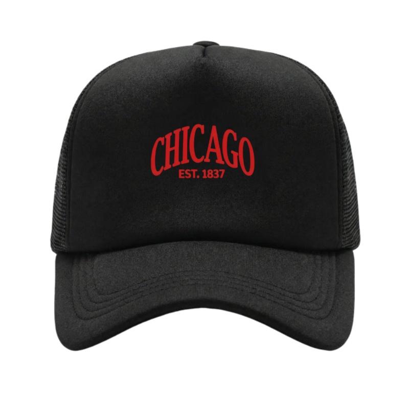 Chicago Printed Adjustable Baseball Cap Classic Snapback Dad Hat Breathable Mesh Hat Golf Fishing Outdoor Sun Cap