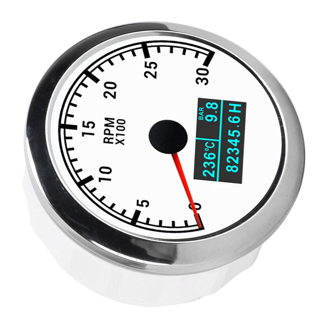 Pointer Tachometer Waterproof 3 In 1 Multifunctional for Car Modification Automobile BoatsWhite Plate