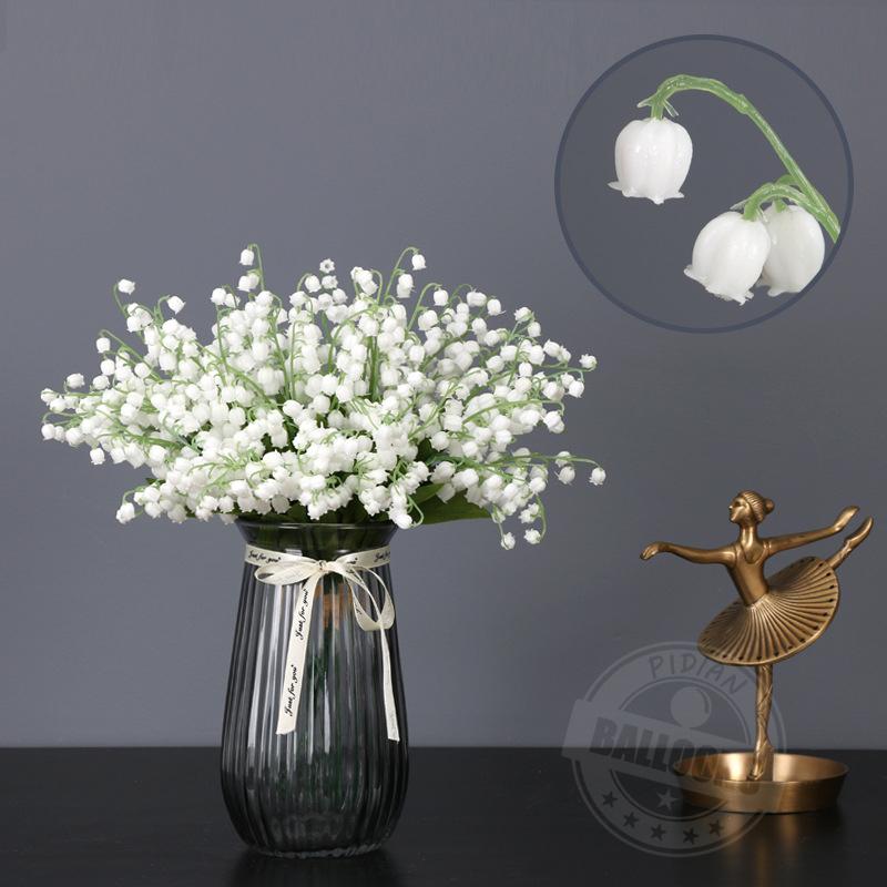 35Cm 5-Fork Imitation Bell Orchid Single White Small Lily Of The Valley Plastic Flower Imitation Flower Diy Home Decoration