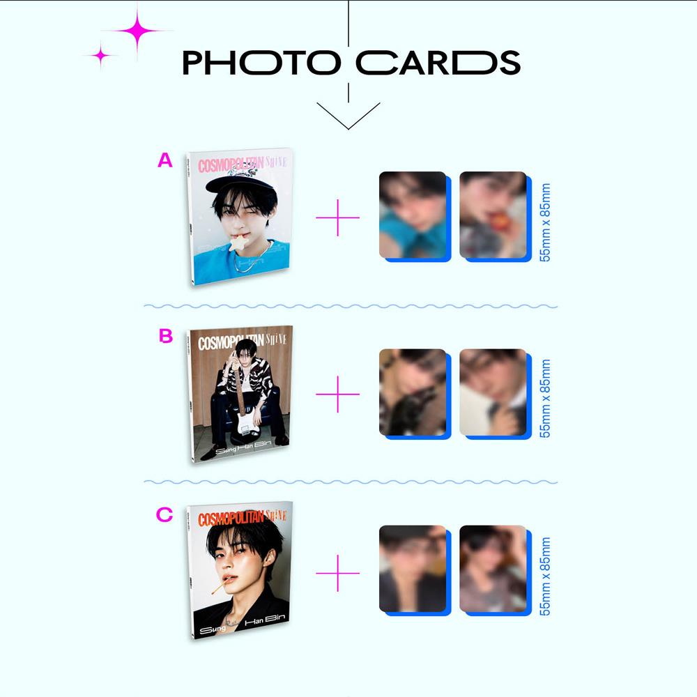 [Pre-Order] COSMOPOLITAN Korea SHINE Sung Hanbin Type A B C Photocard Bookmark Postcard Kpop Magazine Official Limited Collector New
