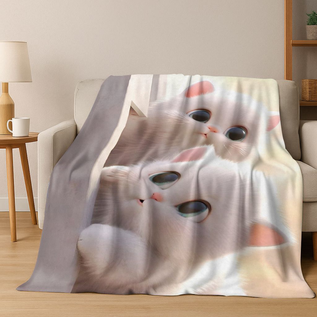 2026 Nová Roztomilá Kočka Koťátko Mňau Kreslená Flísová Přikrývka, Útulná Měkká Plédová Přikrývka pro Domov Ložnici Postel Pohovku Piknikový Potah Dětský Dárek