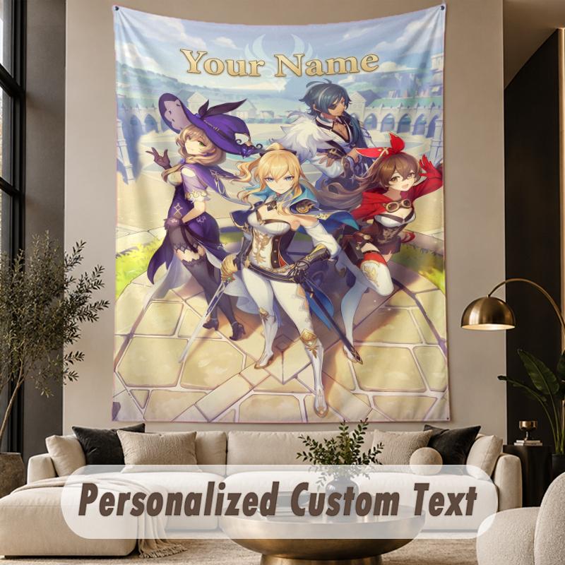 Custom Text Printed Tapestry Genshin Impact Pattern Large Wall Hanging Indoor Room Decor