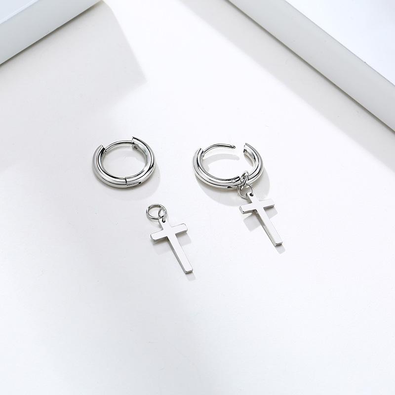 Stainless Steel Earring with Cross Charm for Guys Men's Zircon