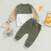 2-teiliger Trainingsanzug für Babys, Jungen, 6 Monate, 12 Monate, 18 Monate, 24 Monate, 3 Jahre, kontrastfarbenes Langarm-Sweatshirt und elastische Hose für Kleinkinder-Herbst-Outfits