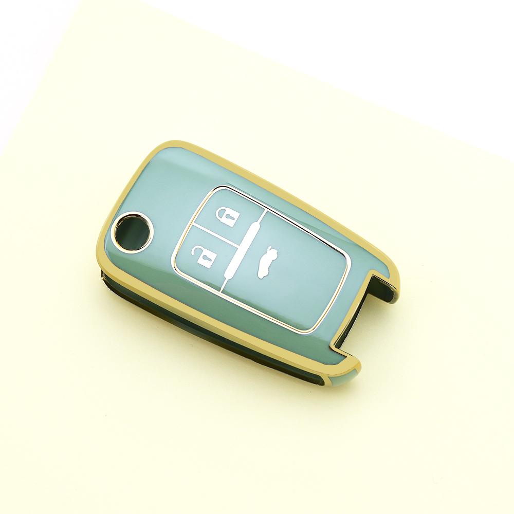 Gold Edge Tpu Car Key Case Cover Keyless Shell Fob Bag For Chevy Equinox Malibu Sonic Gmc Terrai Chevrolet Impala Camaro Cruze